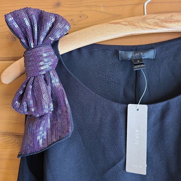 J. Crew Black Sequin Purple Bow Solid Tank Top Flowy Summer Blouse Boho NWT 6 - Picture 5 of 5